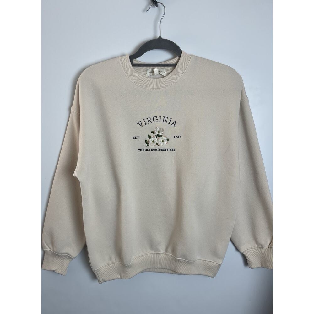 State of Mine Women‎ Embroidered Crew Neck Comfy Sweater VIRGINIA Ivory Small